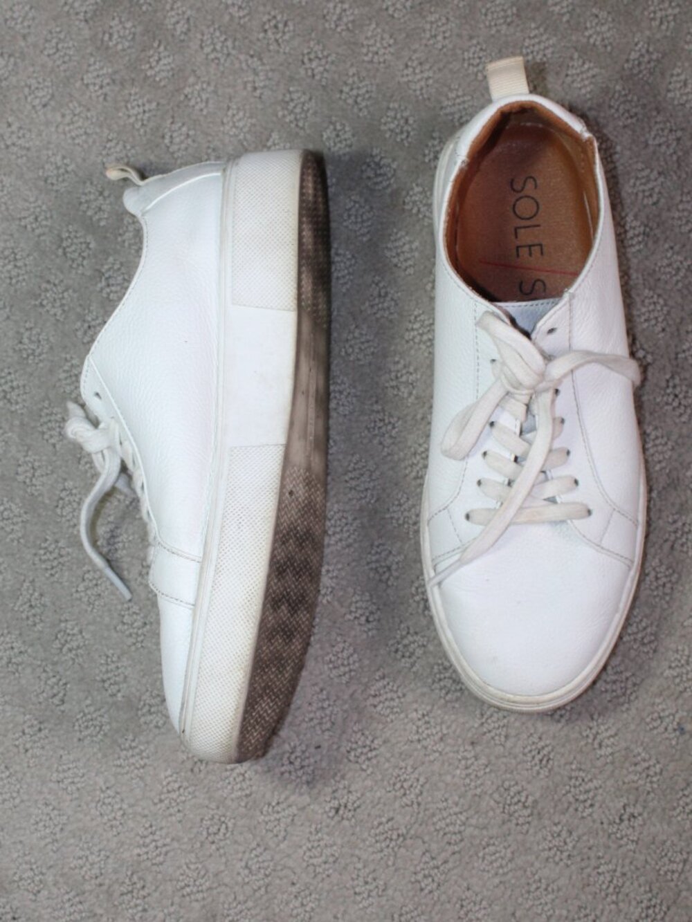 Sole Society Size 6.5M White Leather Low Top Lace Up Sneakers
